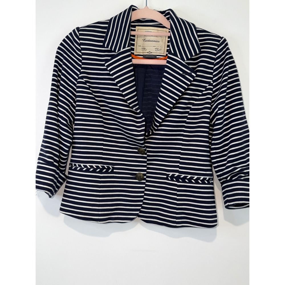 Cartonnier Anthropologie Navy White Striped Blazer Jacket Small Nautical Preppy